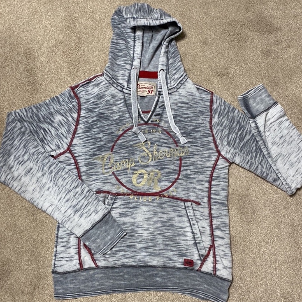 Premium 51 Grey Burnout Camp Sherman Oregon Pullover Sweatshirt Size S